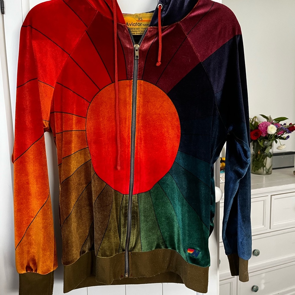 Aviator Nation Velour Rainbow Sunburst Hoodie 🌈